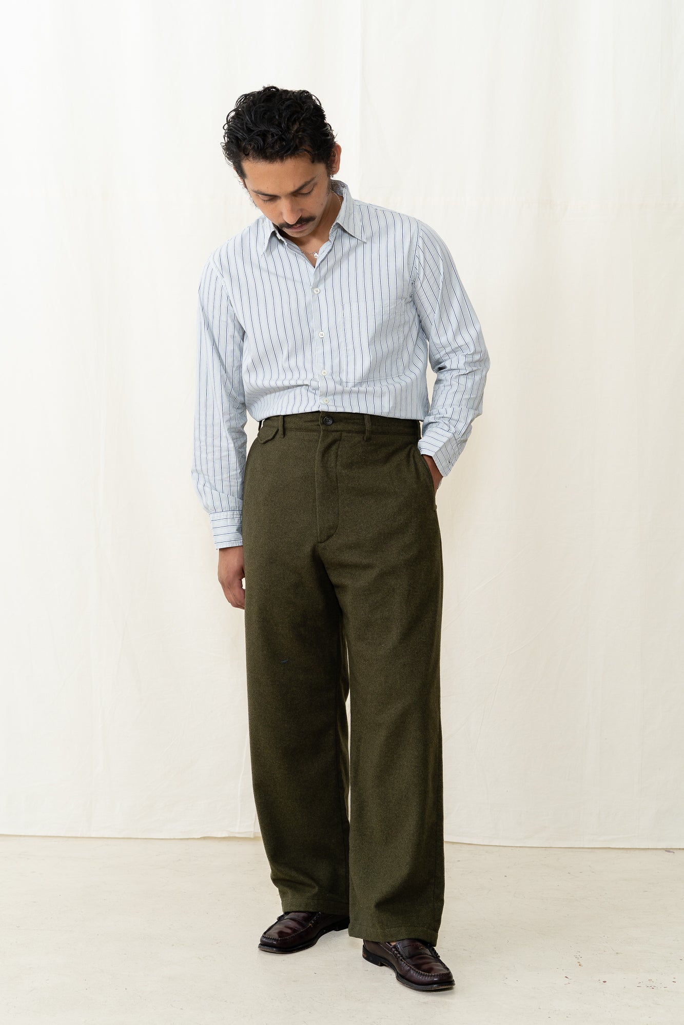 Engineered Garments Officer Pant in Olive Flannel