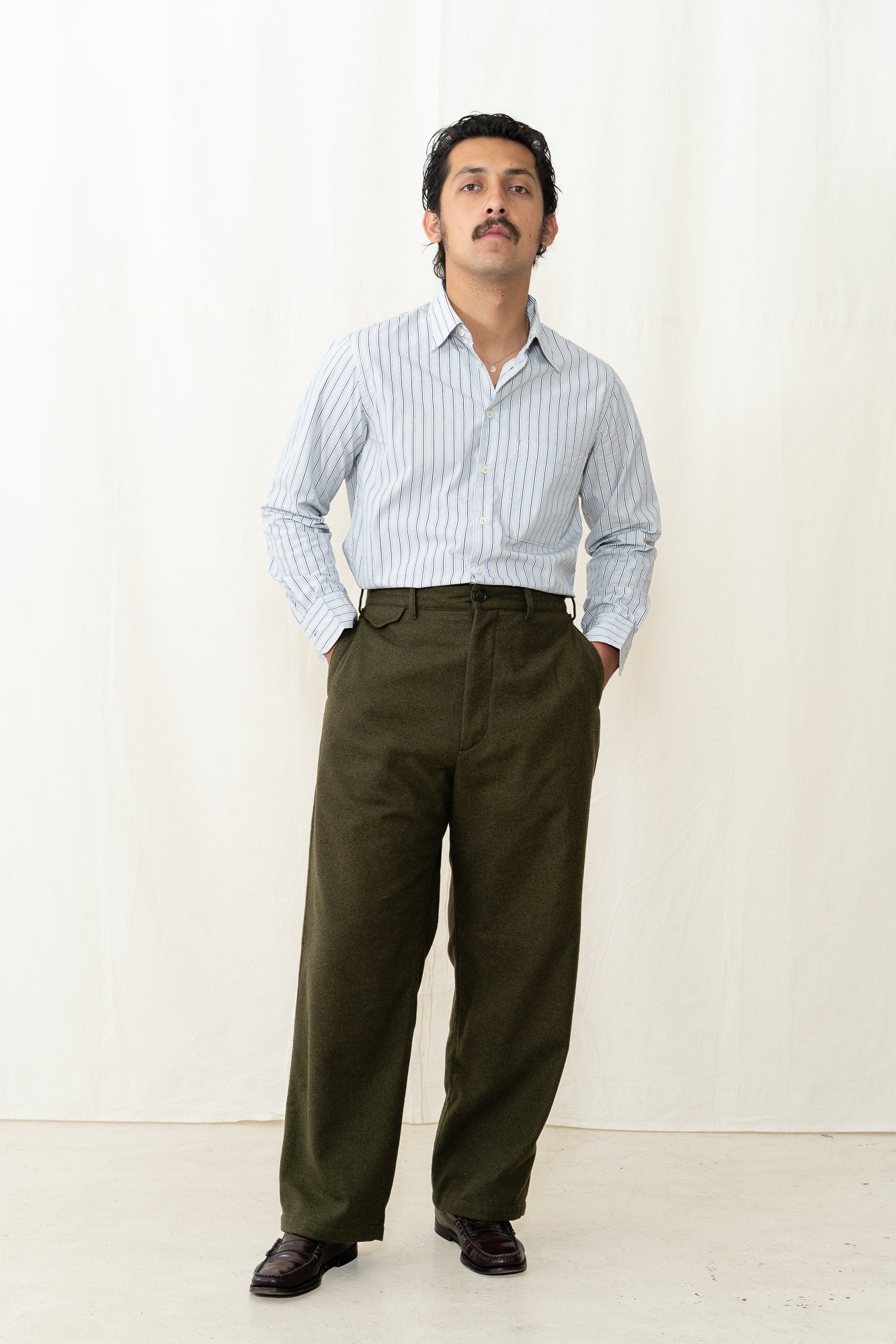 Engineered Garments Officer Pant in Olive Flannel