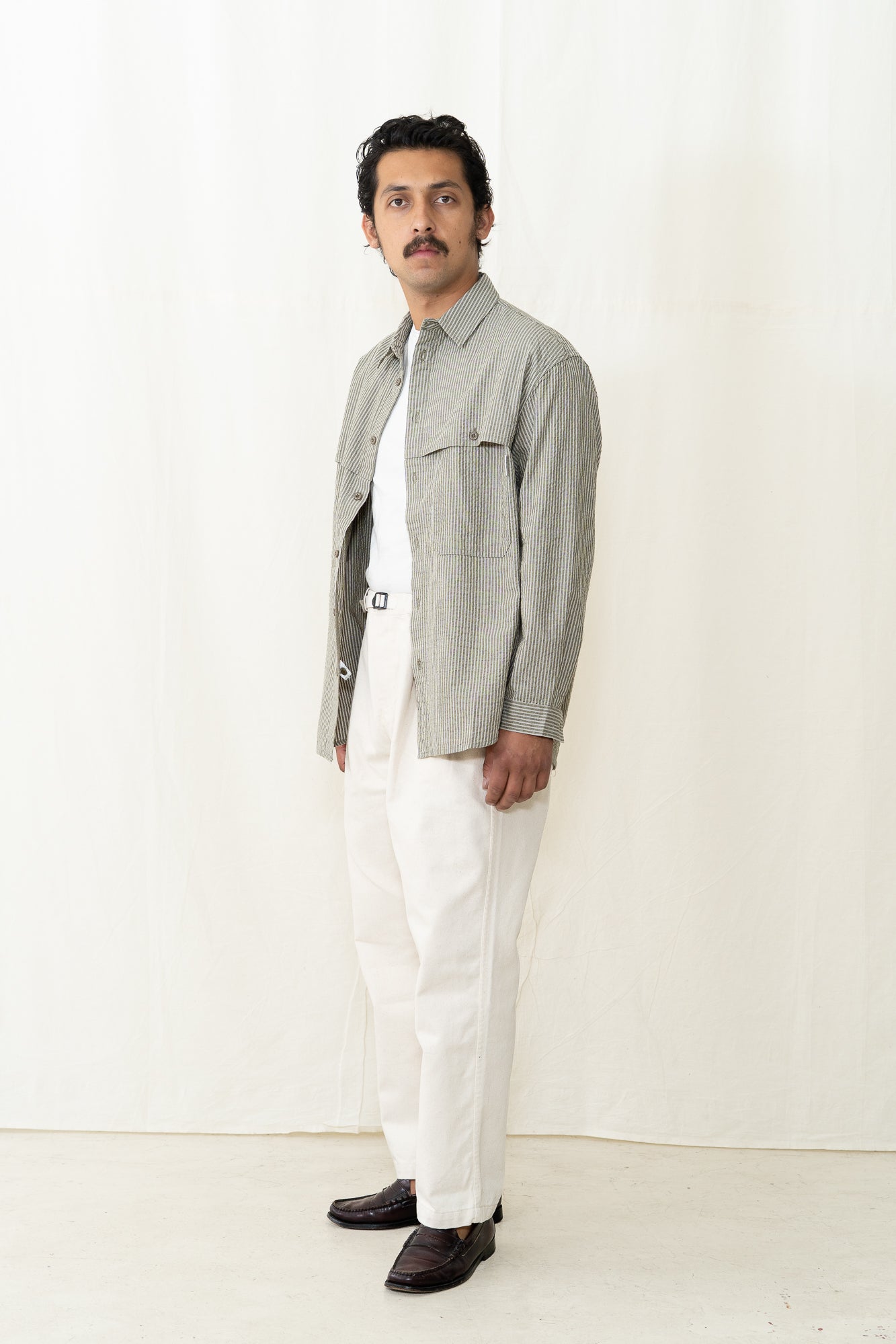 Kappy Stripe Pocket Work Shirt in Khaki