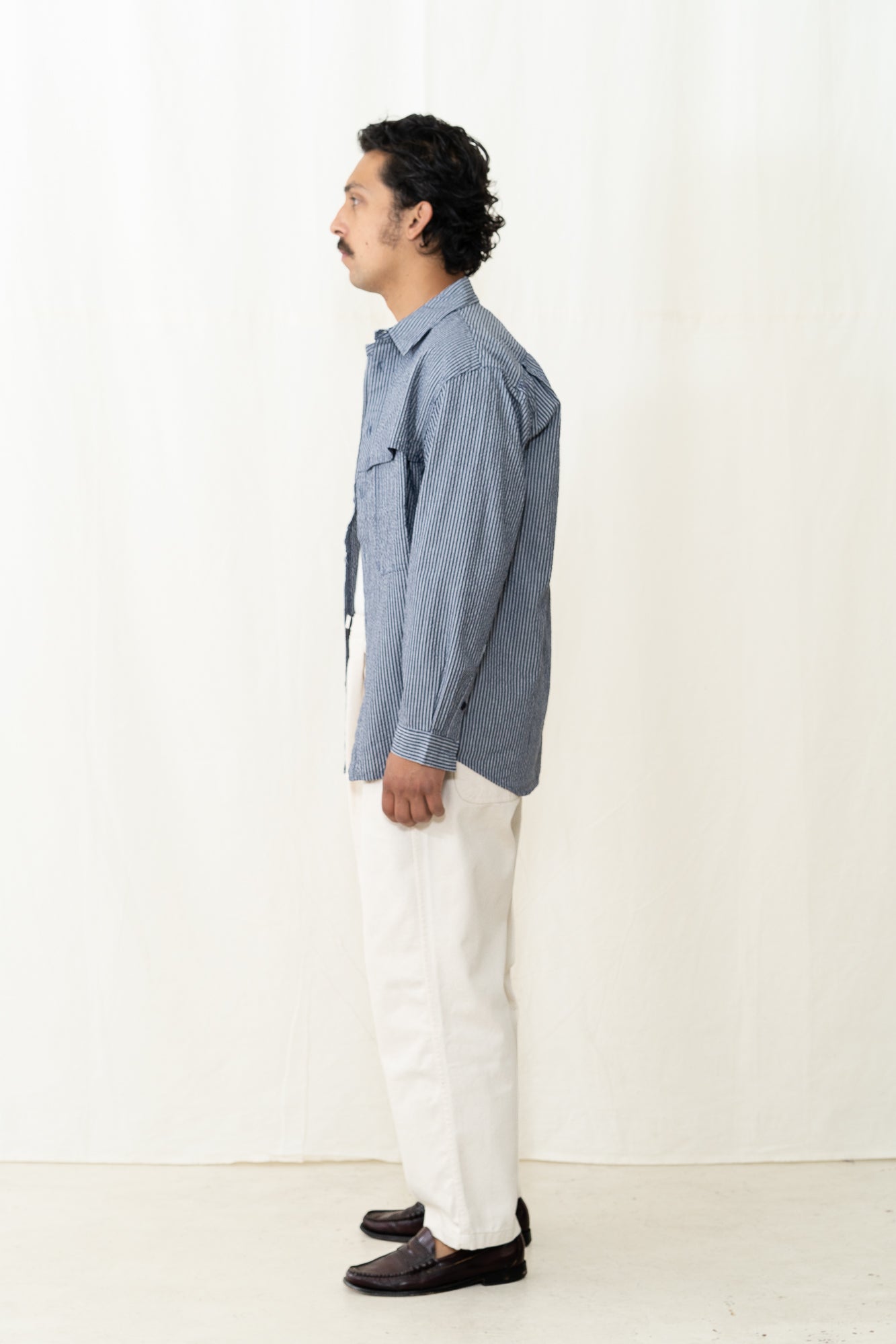 Kappy Stripe Pocket Work Shirt in Navy