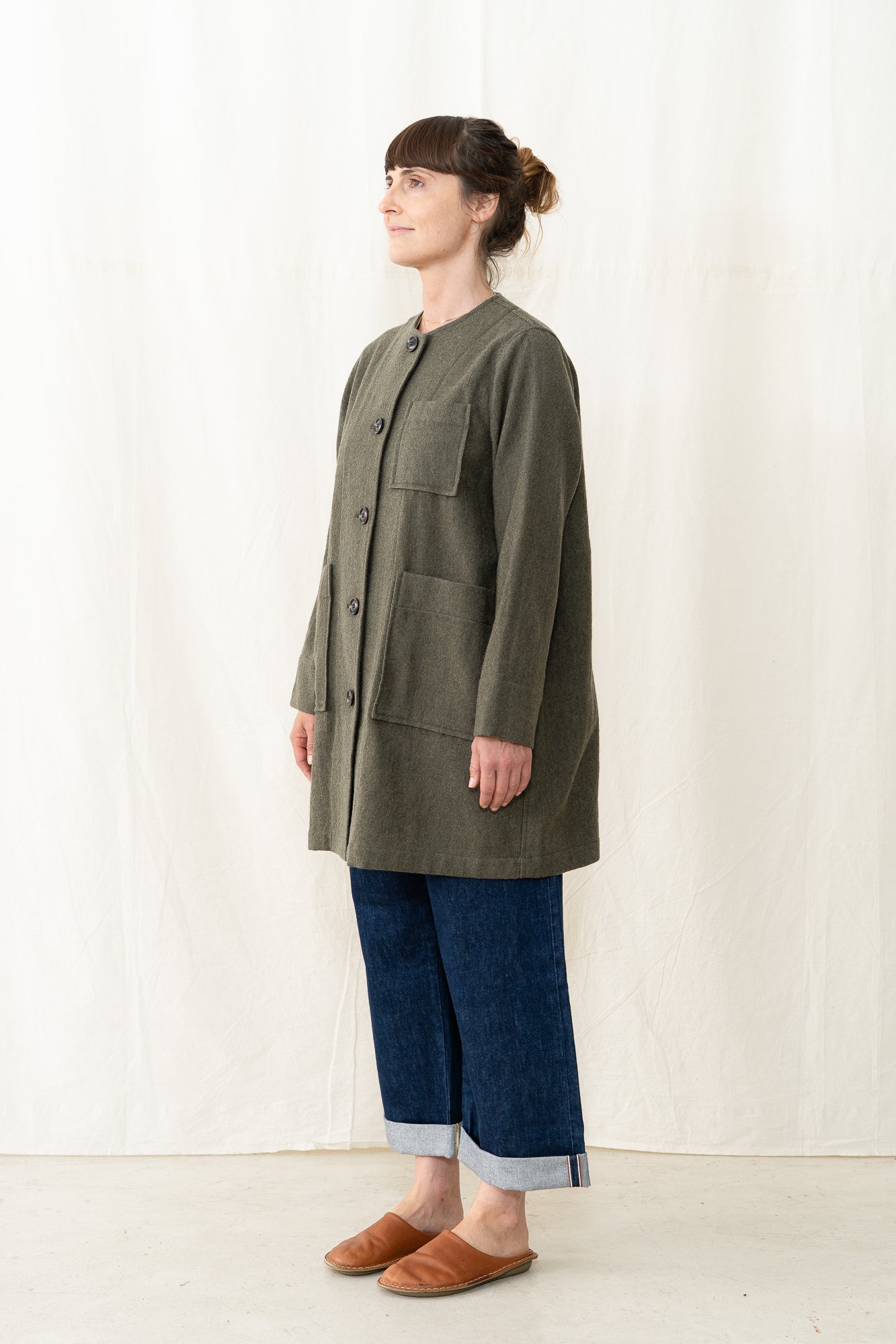 SARAHWEAR Wool Painter Coat in Khaki