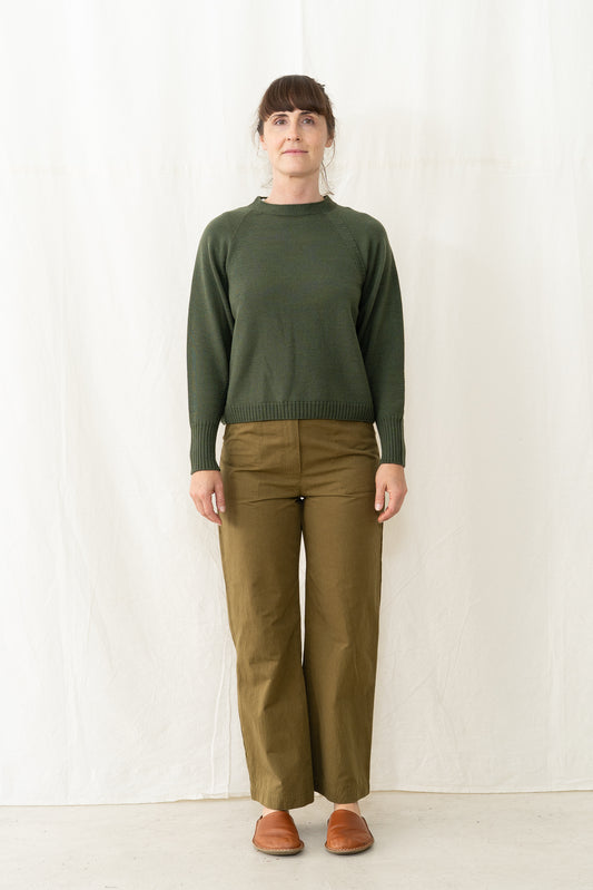 SARAHWEAR Merino Crewneck Sweater in Khaki